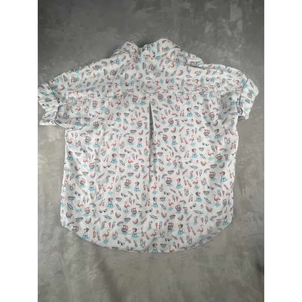 Duluth Trading Co MenMedium White BBQ Flamingo Organic Cotton Short Sleeve Shirt - Picture 10 of 10
